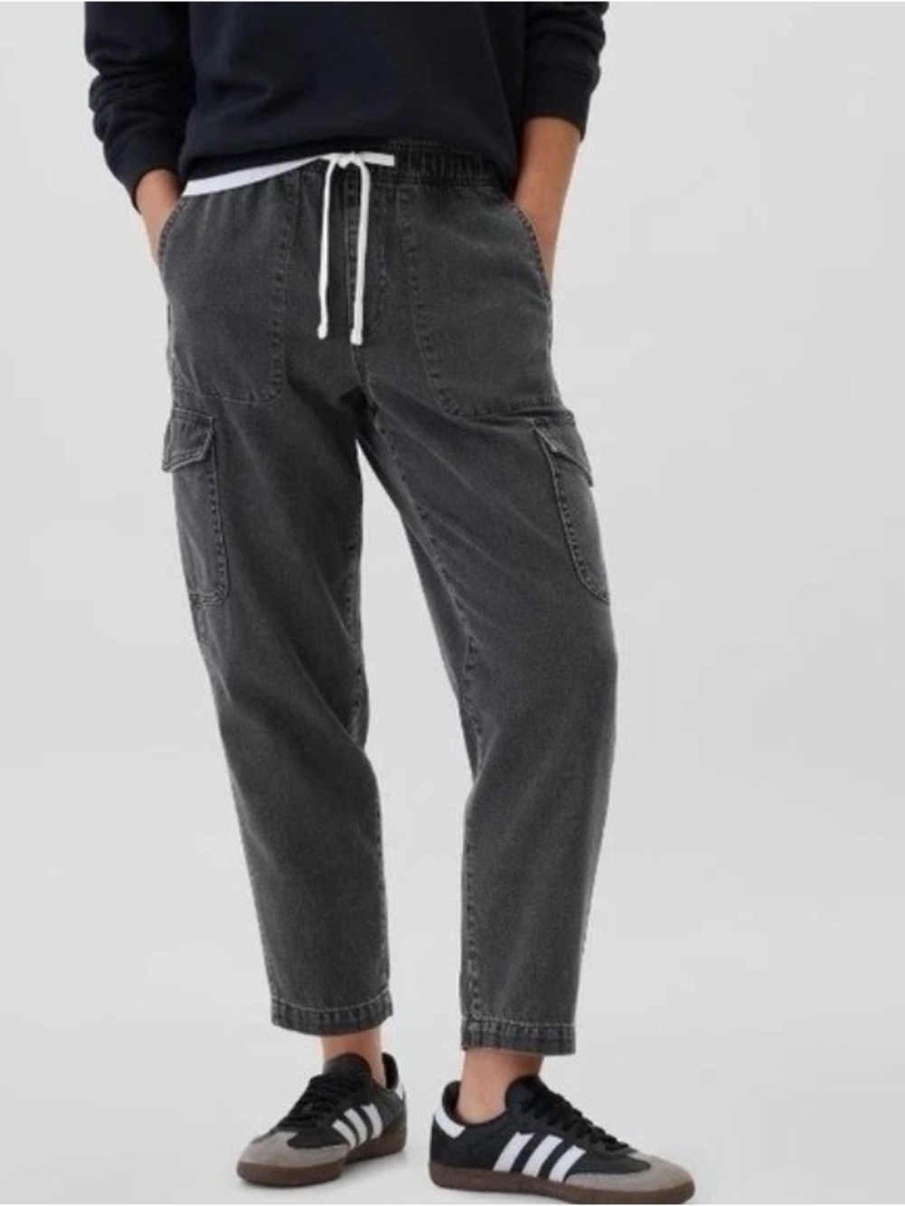 GAP Denim Easy Jean Mid-Rise Cargo Pants Gray Wash Size XS